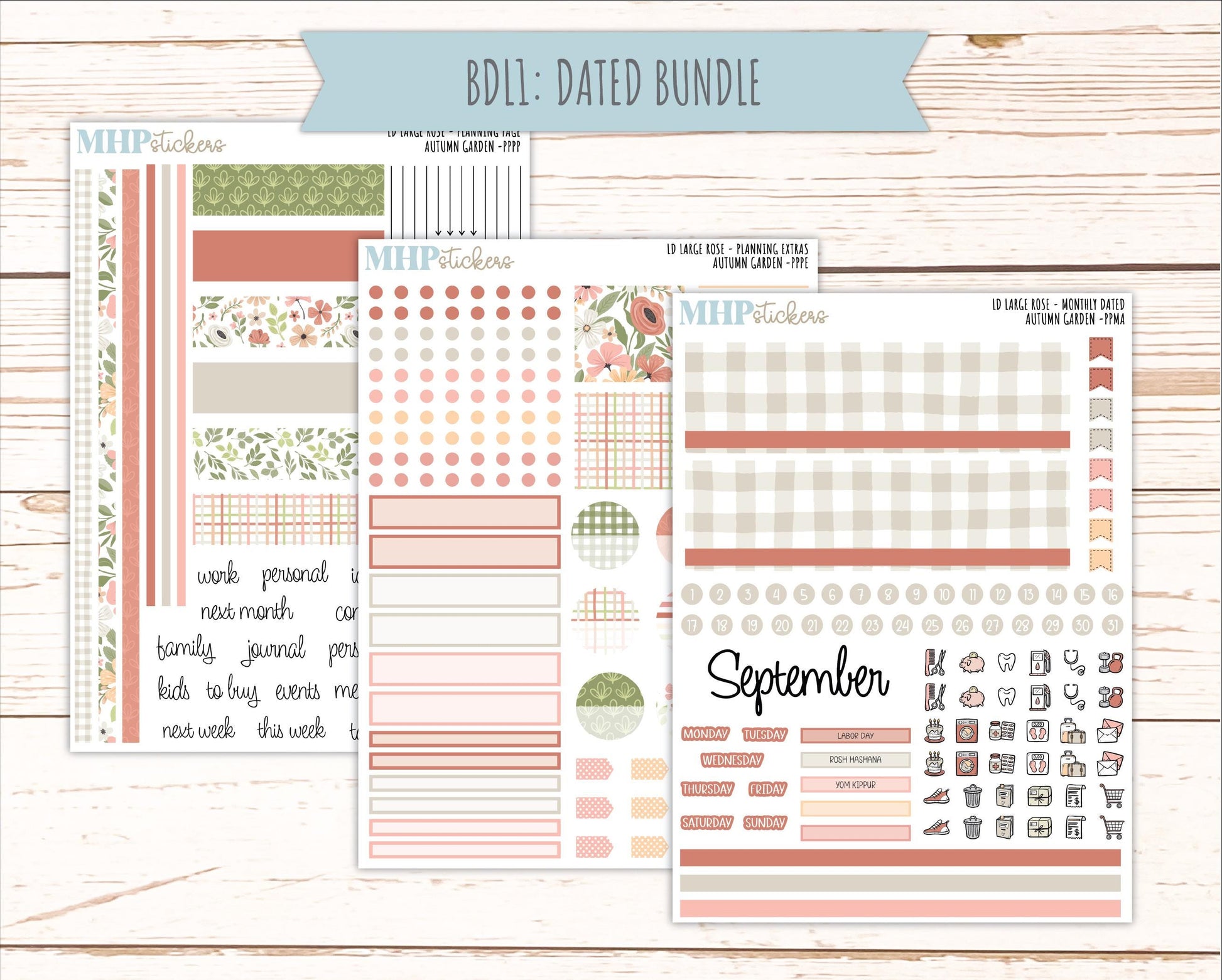 SEPTEMBER 2026 Stickers for the Large Rose Laurel Denise Planner. "Autumn Garden" || PP