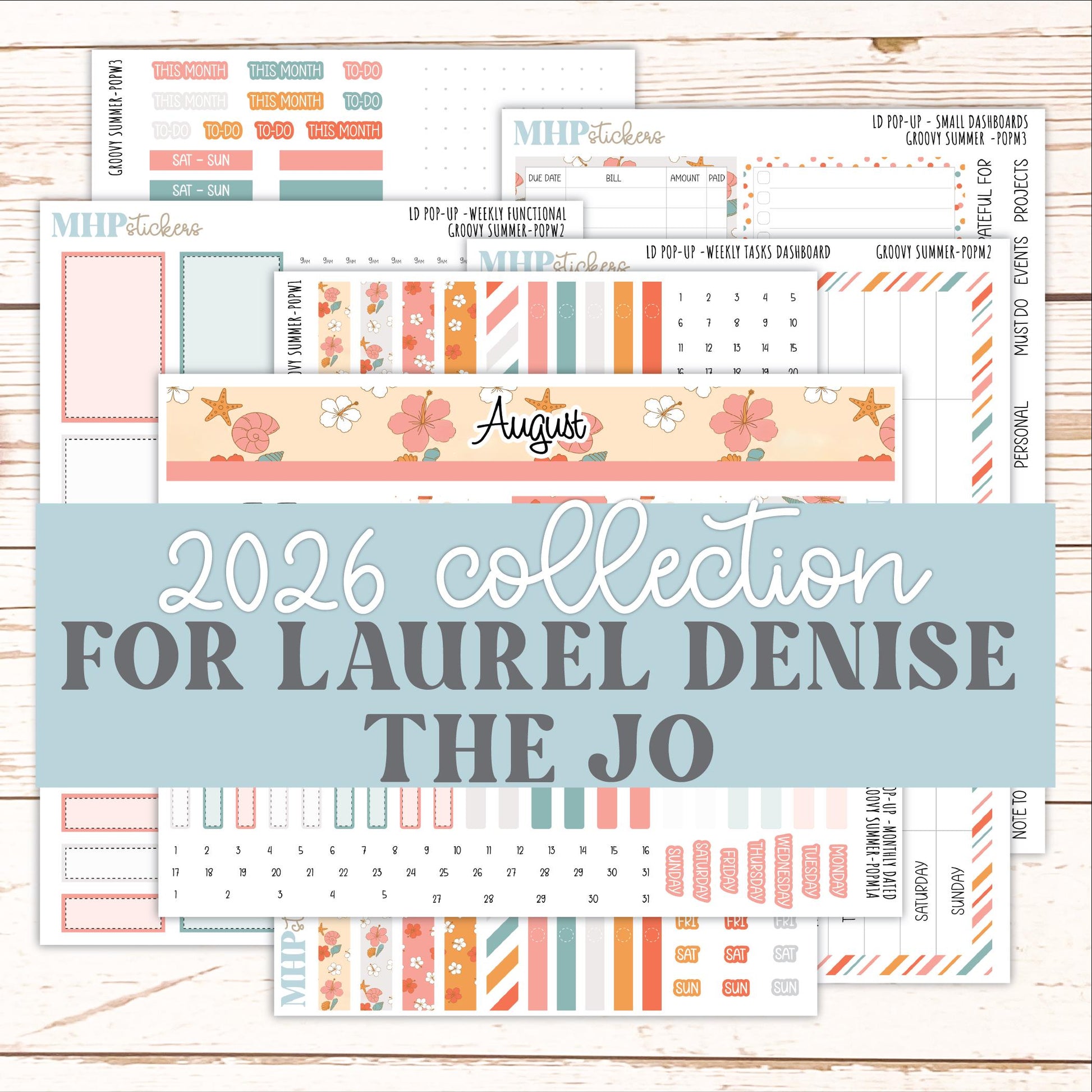 AUGUST 2026 Stickers for The Jo, Laurel Denise Planner "Groovy Summer" || POP