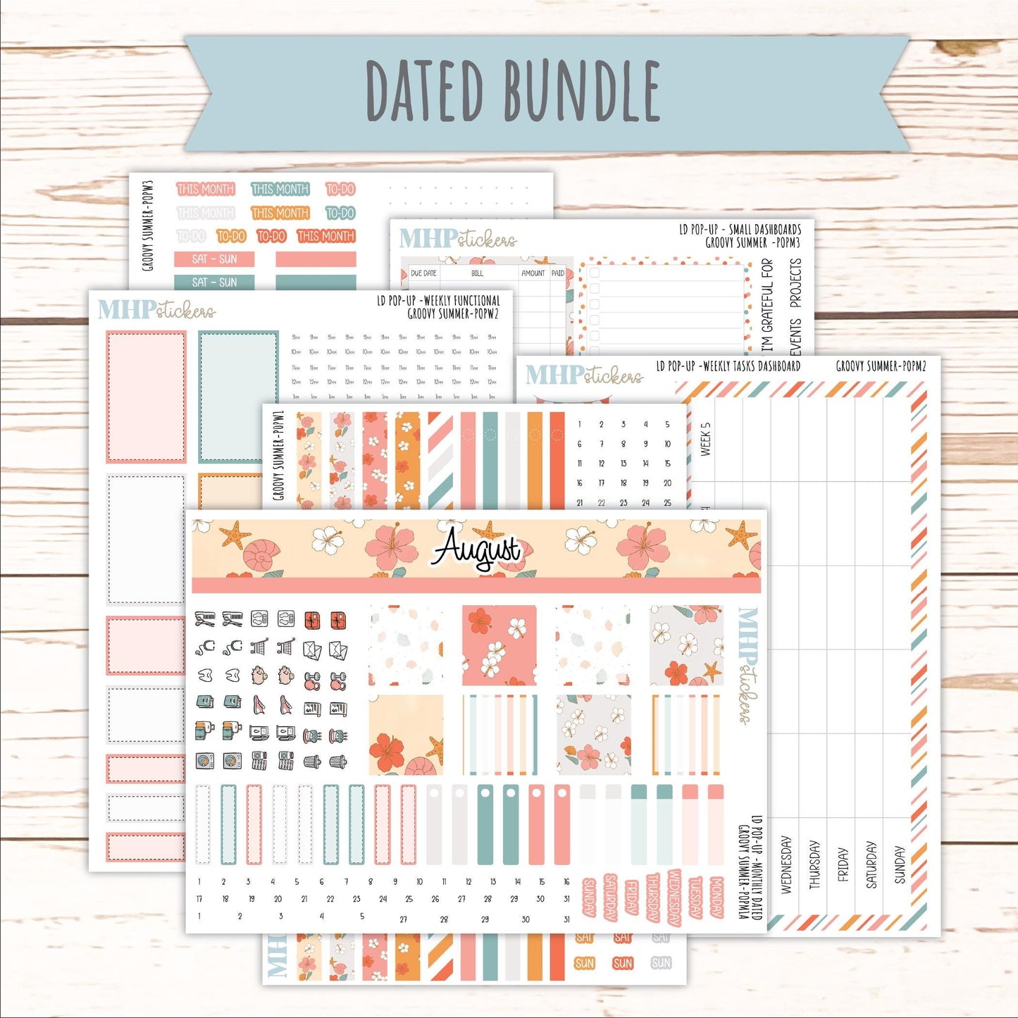 AUGUST 2026 Stickers for The Jo, Laurel Denise Planner "Groovy Summer" || POP
