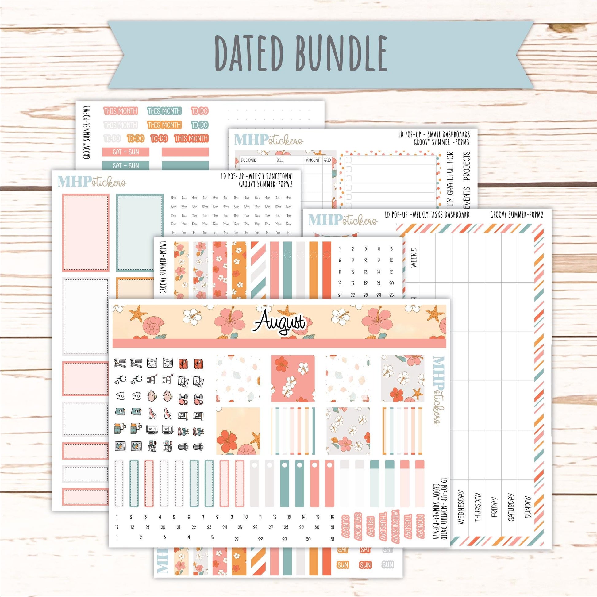 AUGUST 2026 Stickers for The Jo, Laurel Denise Planner "Groovy Summer" || POP