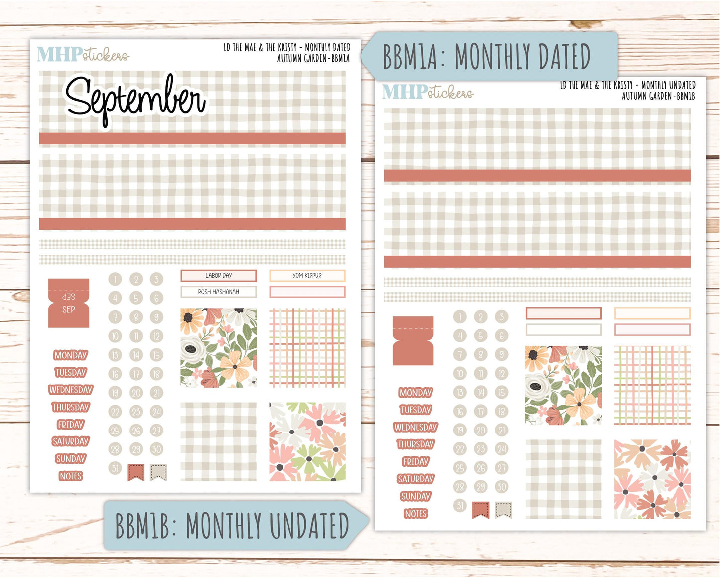 SEPTEMBER 2026 Stickers for the Mae & Kristy Laurel Denise Planners "Autumn Garden" || BB