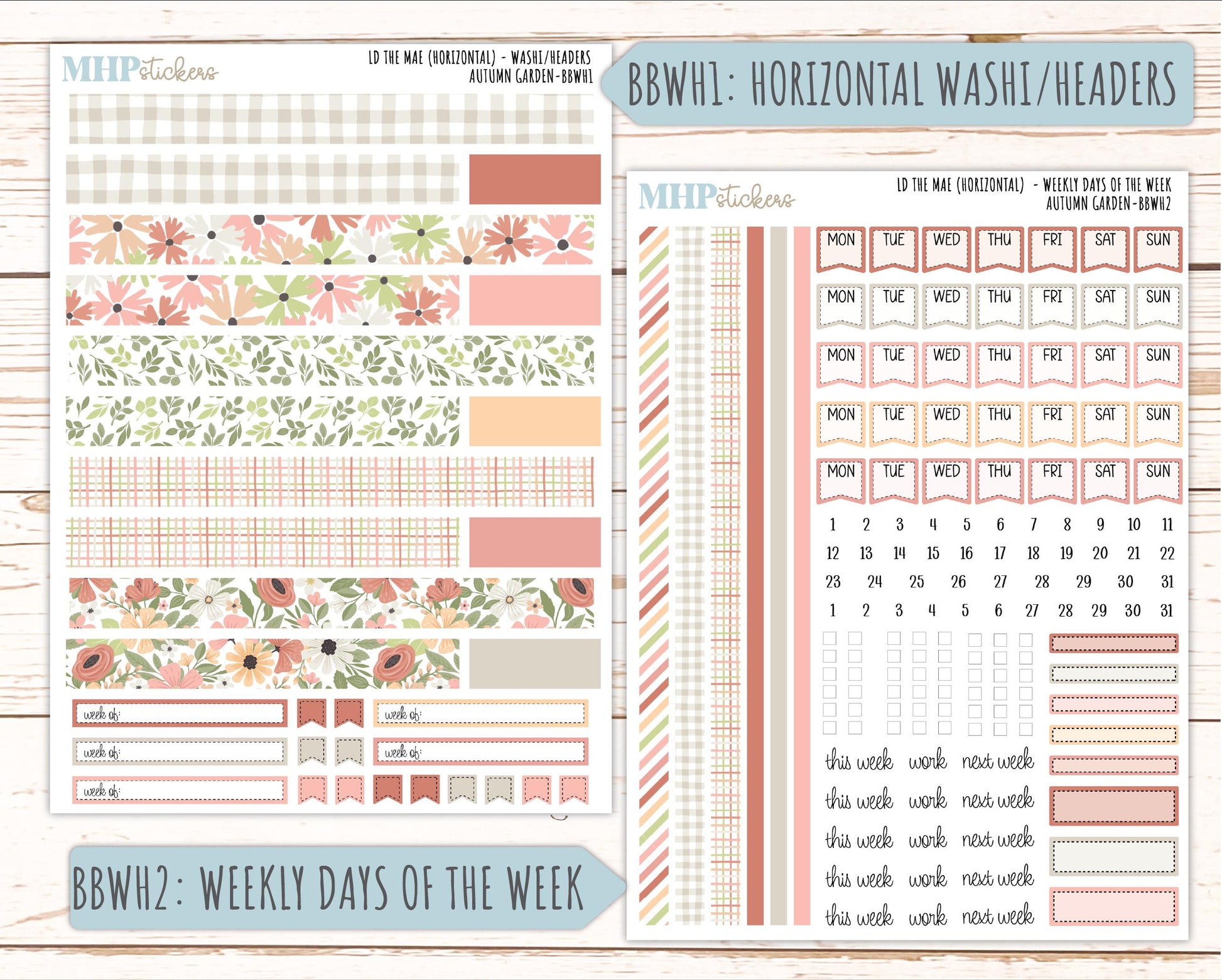 SEPTEMBER 2026 Stickers for the Mae & Kristy Laurel Denise Planners "Autumn Garden" || BB