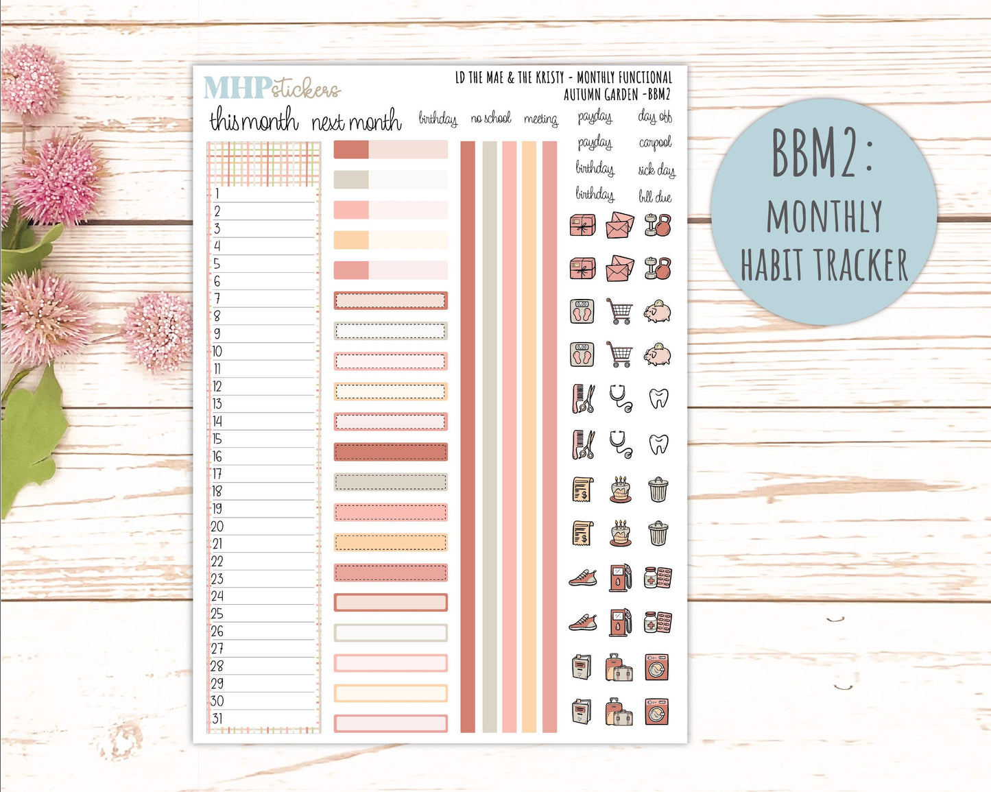 SEPTEMBER 2026 Stickers for the Mae & Kristy Laurel Denise Planners "Autumn Garden" || BB