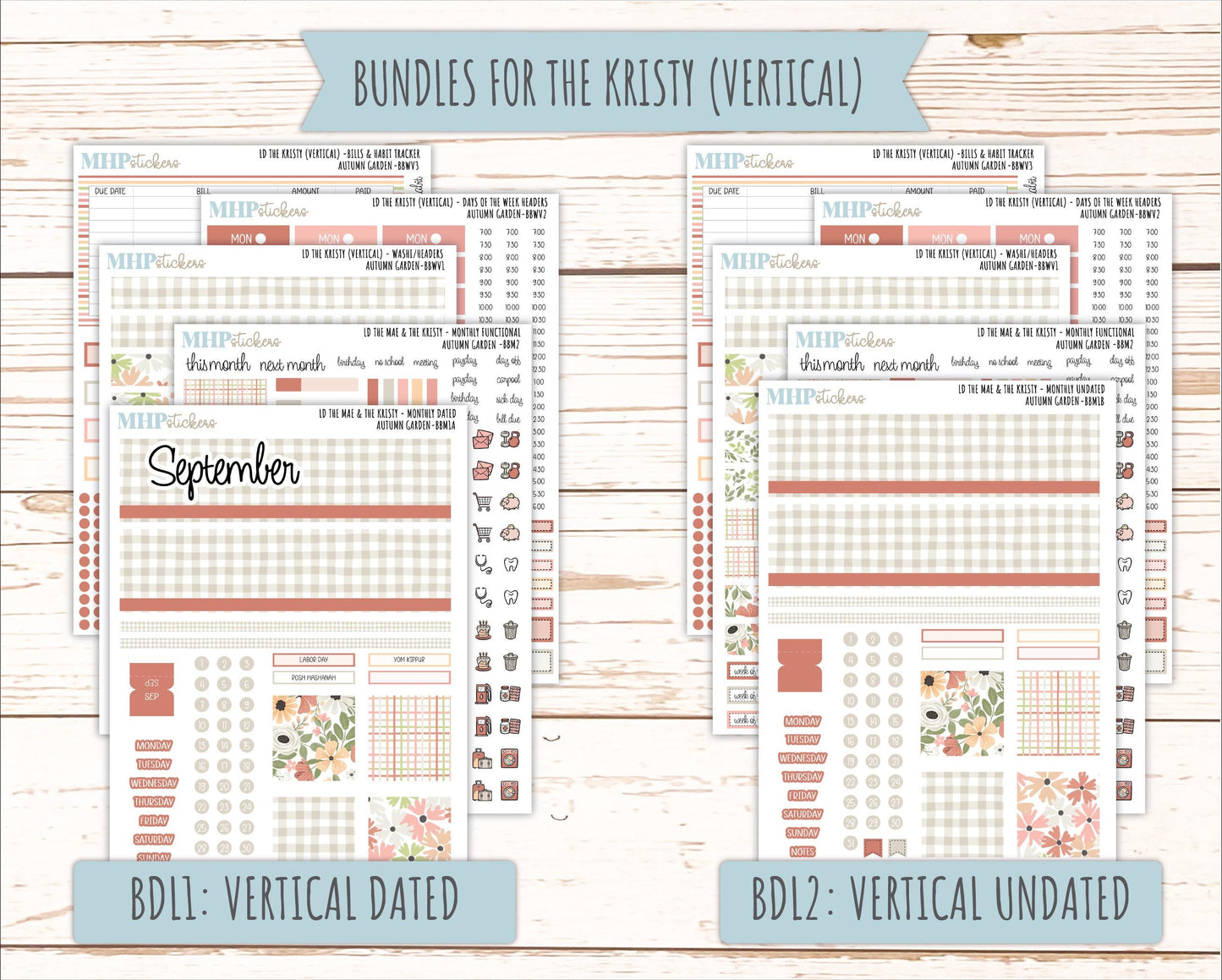 SEPTEMBER 2026 Stickers for the Mae & Kristy Laurel Denise Planners "Autumn Garden" || BB