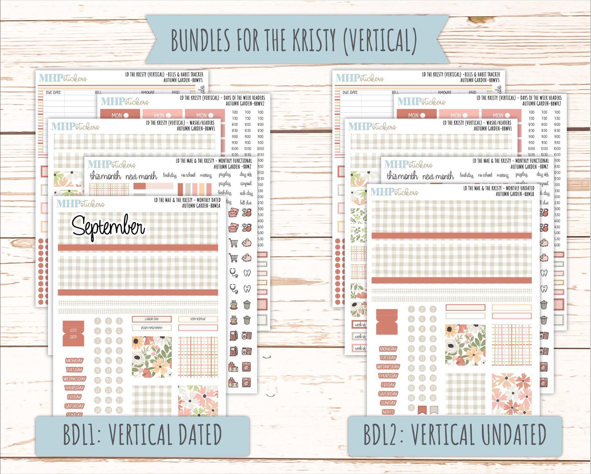 SEPTEMBER 2026 Stickers for the Mae & Kristy Laurel Denise Planners "Autumn Garden" || BB