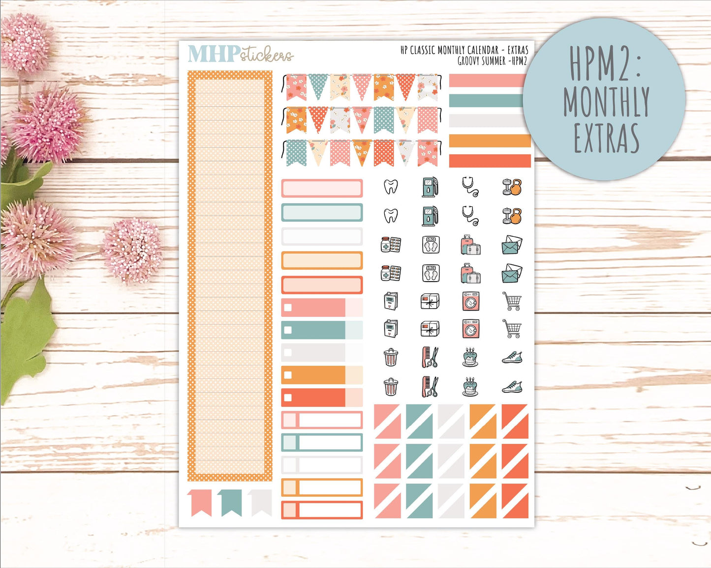 AUGUST Stickers for Happy Planner Classic Horizontal Layout. 2026 Collection. "Groovy Summer" || HPH