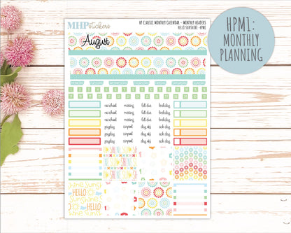 AUGUST Stickers for Happy Planner Classic Horizontal Layout. 2026 Collection. "Hello Sunshine" || HPH