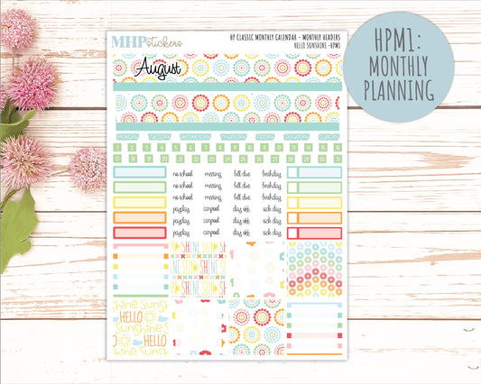 AUGUST Stickers for Happy Planner Classic Horizontal Layout. 2026 Collection. "Hello Sunshine" || HPH