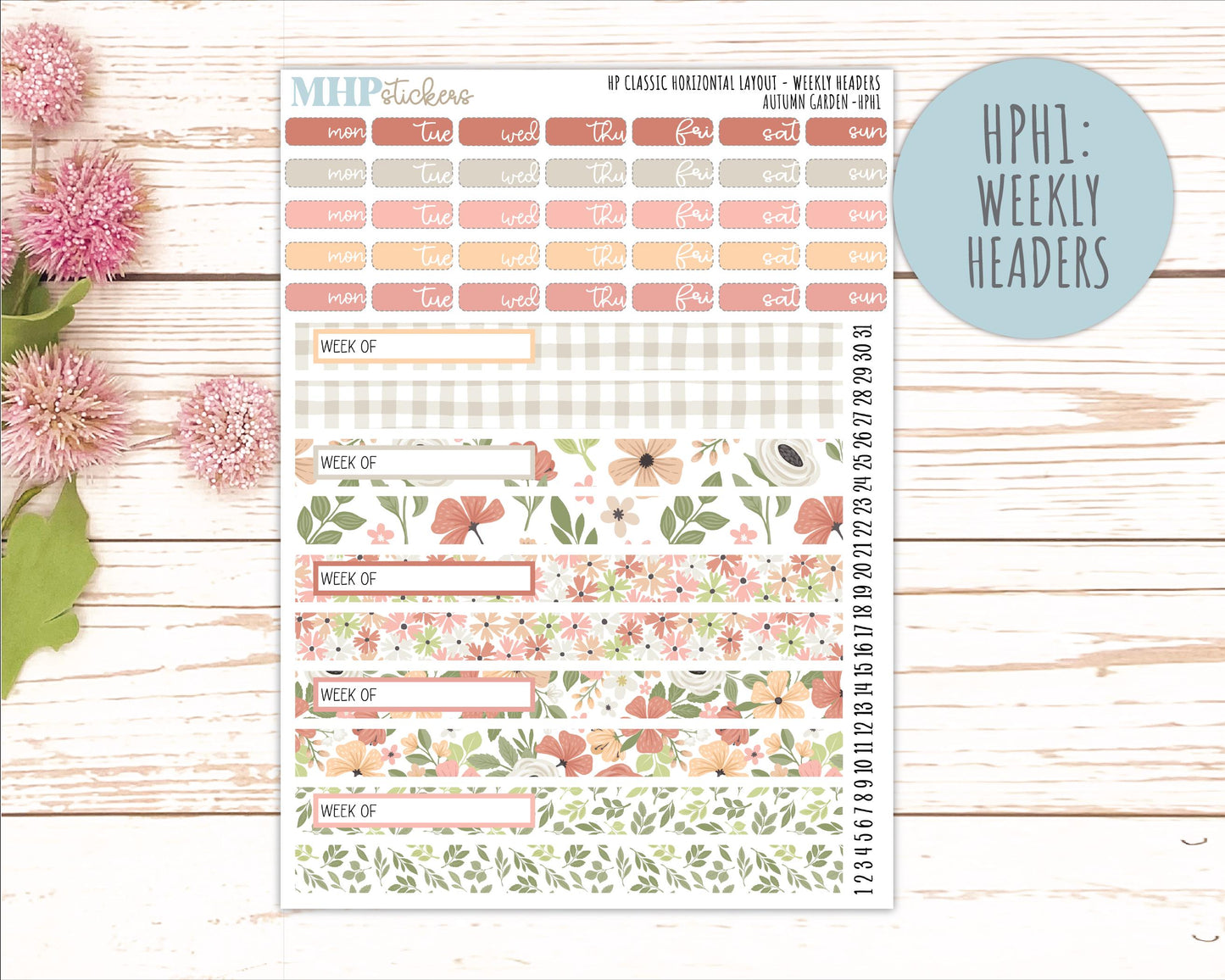 SEPTEMBER Stickers for Happy Planner Classic Horizontal Layout. 2026 Collection. "Autumn Garden" || HPH