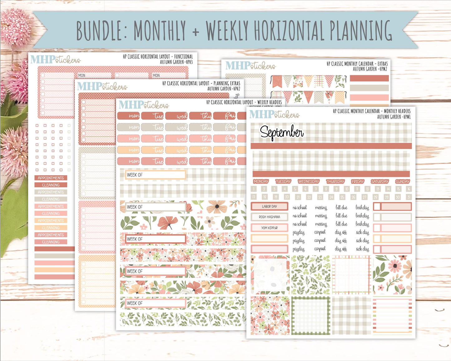 SEPTEMBER Stickers for Happy Planner Classic Horizontal Layout. 2026 Collection. "Autumn Garden" || HPH