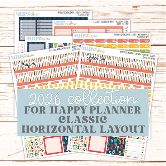AUGUST & SEPTEMBER Stickers for Happy Planner Classic Horizontal Layout. 2026 Collection. "School Life || HPH