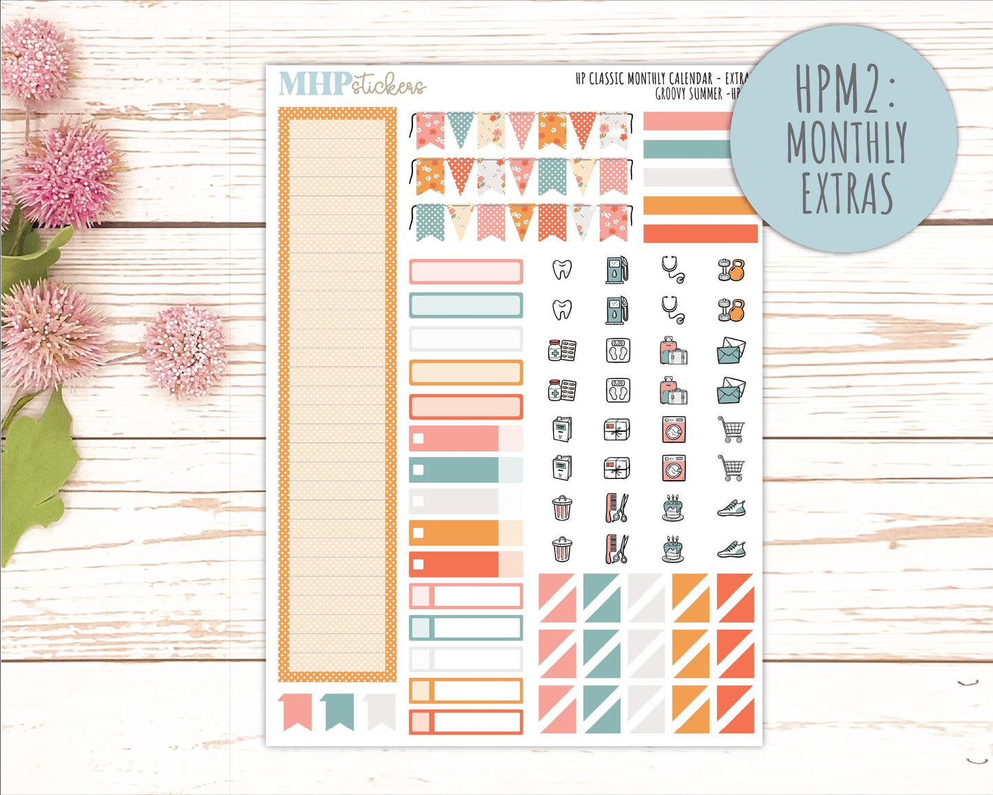 AUGUST Stickers for Happy Planner Classic Dashboard Layout. 2026 Collection. "Groovy Summer" || HPD