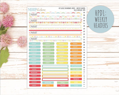 AUGUST Stickers for Happy Planner Classic Dashboard Layout. 2026 Collection. "Hello Sunshine" || HPD