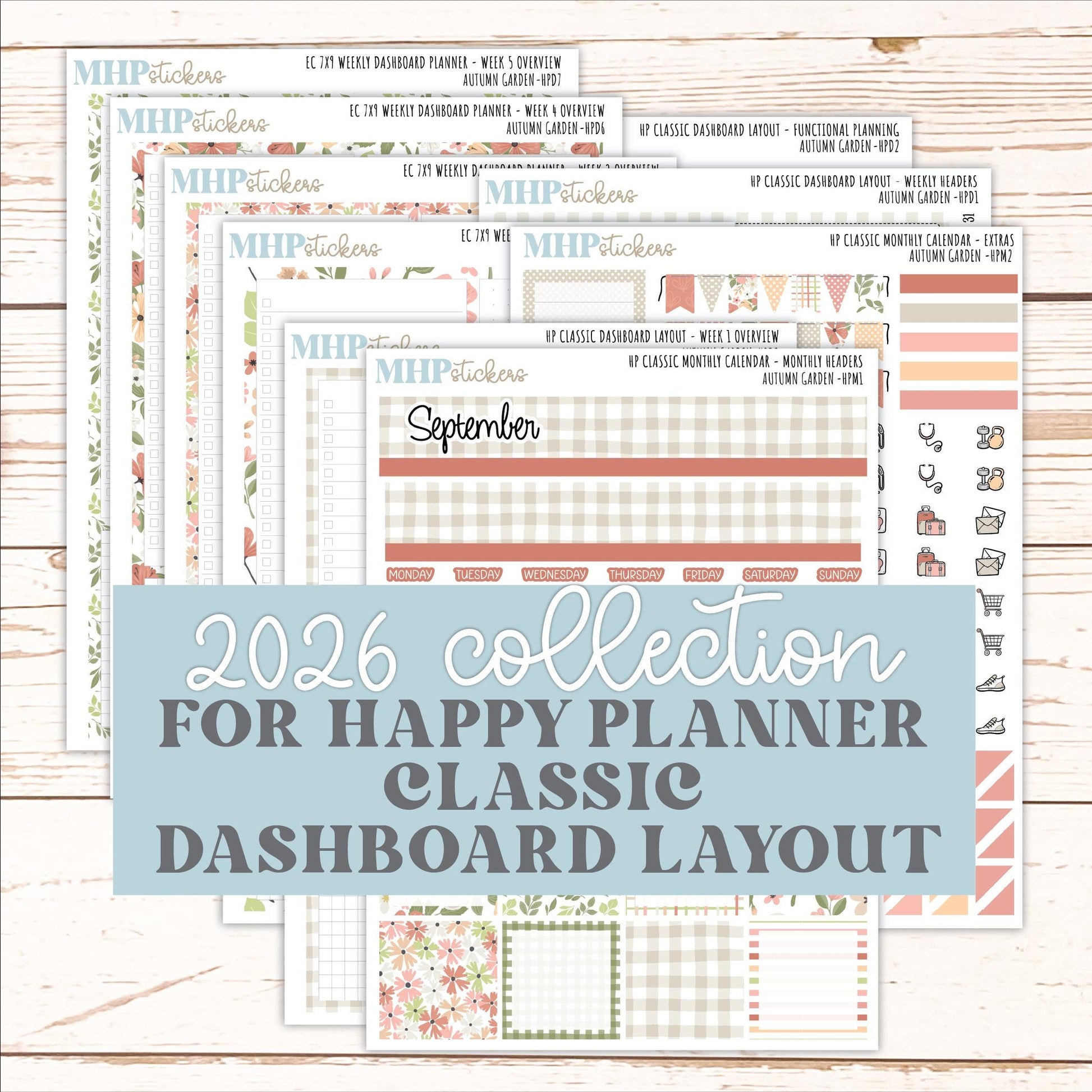 SEPTEMBER Stickers for Happy Planner Classic Dashboard Layout. 2026 Collection. "Autumn Garden" || HPD