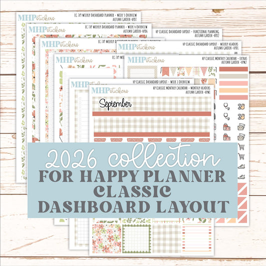 SEPTEMBER Stickers for Happy Planner Classic Dashboard Layout. 2026 Collection. "Autumn Garden" || HPD