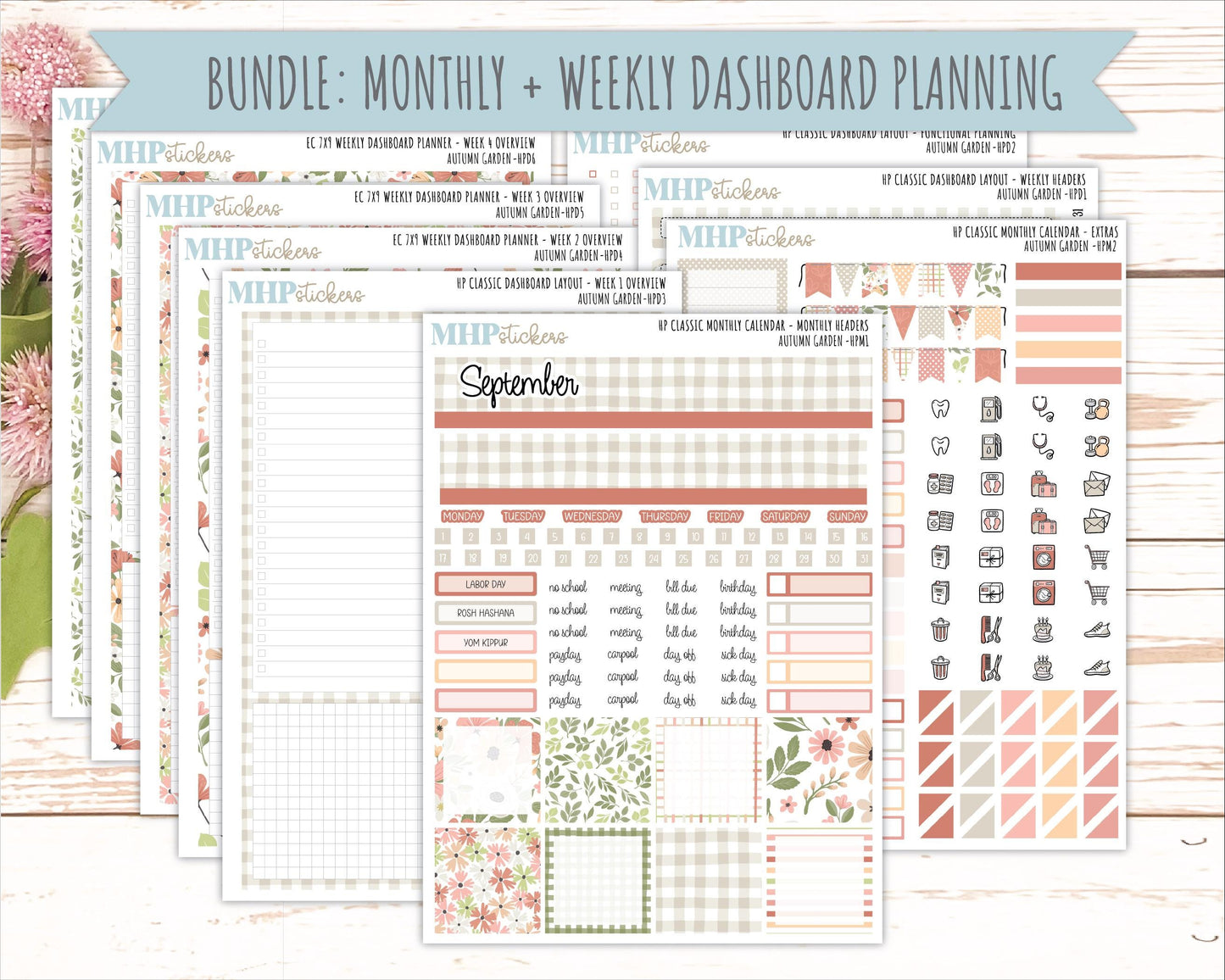 SEPTEMBER Stickers for Happy Planner Classic Dashboard Layout. 2026 Collection. "Autumn Garden" || HPD