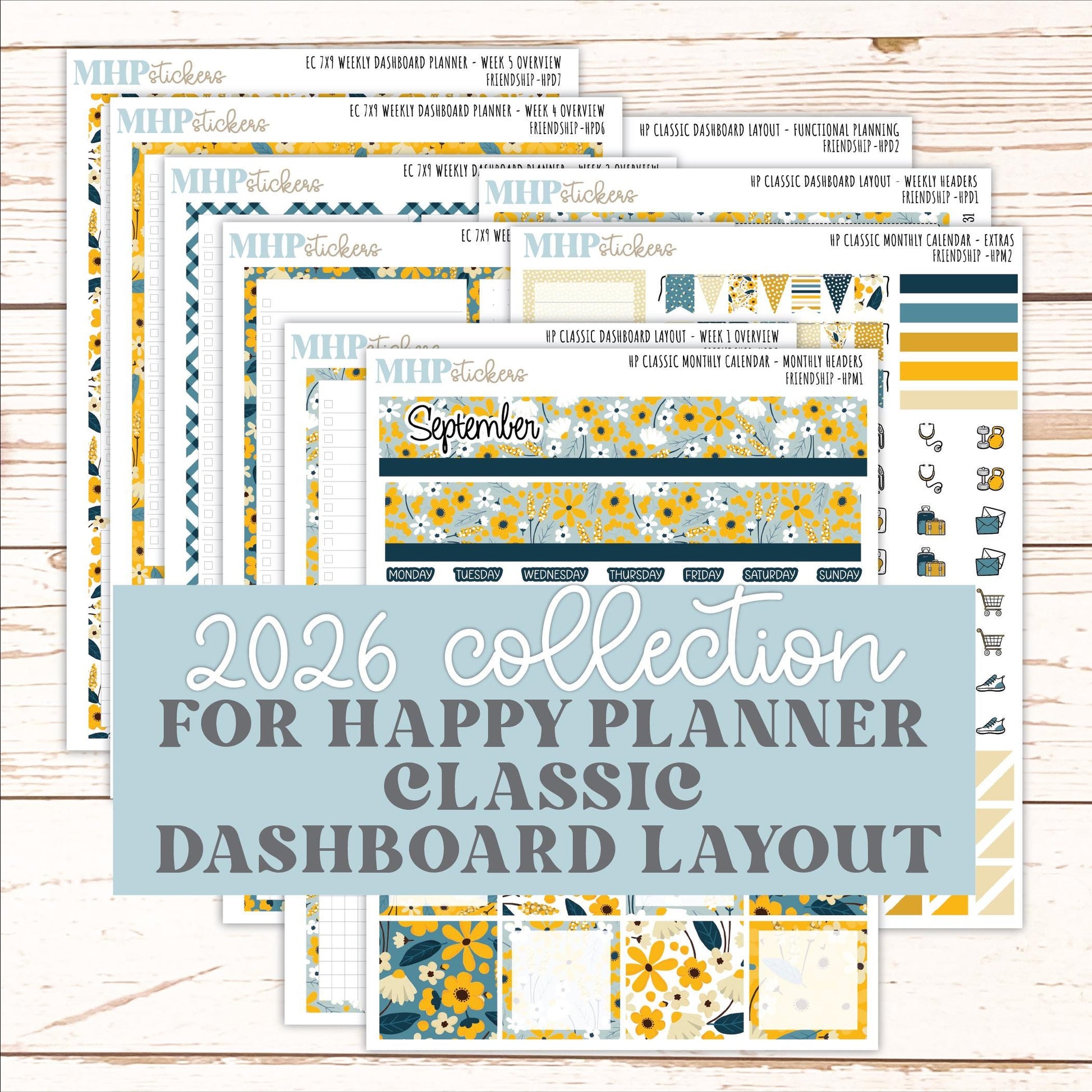 SEPTEMBER Stickers for Happy Planner Classic Dashboard Layout. 2026 Collection. "Friendship" || HPD