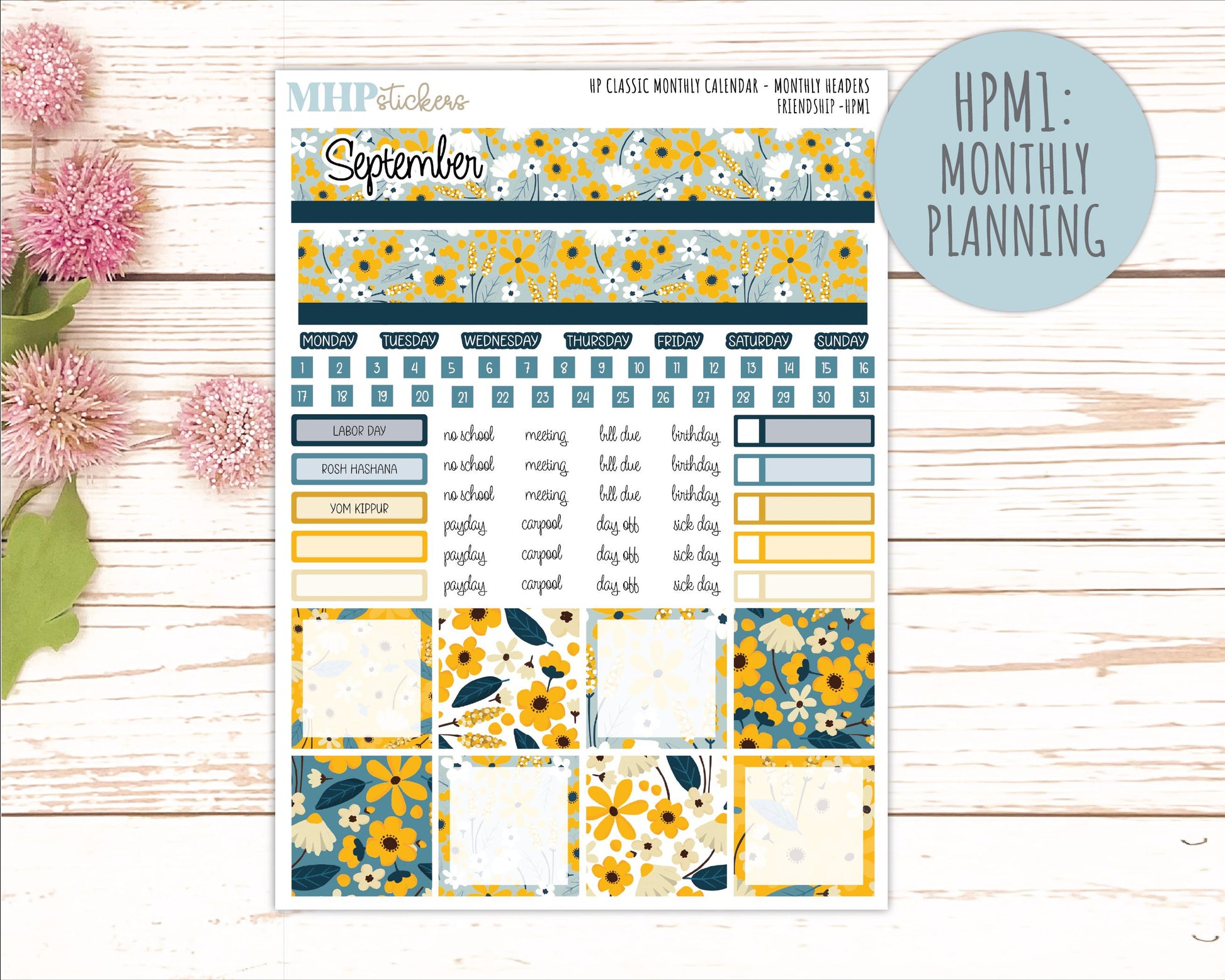 SEPTEMBER Stickers for Happy Planner Classic Dashboard Layout. 2026 Collection. "Friendship" || HPD