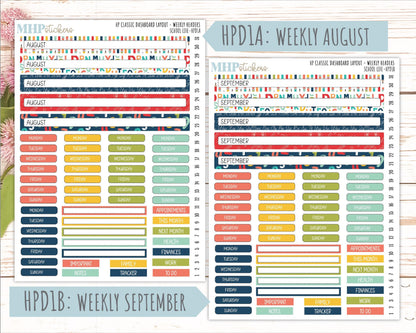 AUGUST & SEPTEMBER Stickers for Happy Planner Classic Dashboard Layout. 2026 Collection. "School Life" || HPD