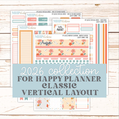AUGUST Stickers for Happy Planner Classic Vertical Layout. 2026 Collection. "Groovy Summer" || HPV