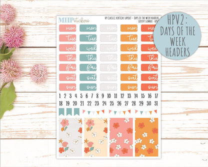 AUGUST Stickers for Happy Planner Classic Vertical Layout. 2026 Collection. "Groovy Summer" || HPV