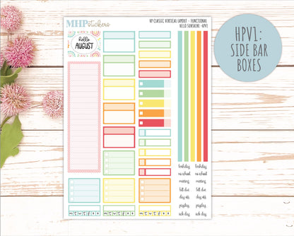 AUGUST Stickers for Happy Planner Classic Vertical Layout. 2026 Collection. "Hello Sunshine" || HPV