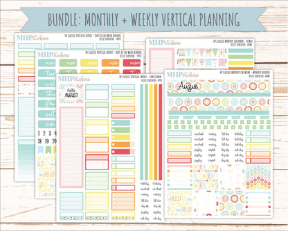 AUGUST Stickers for Happy Planner Classic Vertical Layout. 2026 Collection. "Hello Sunshine" || HPV