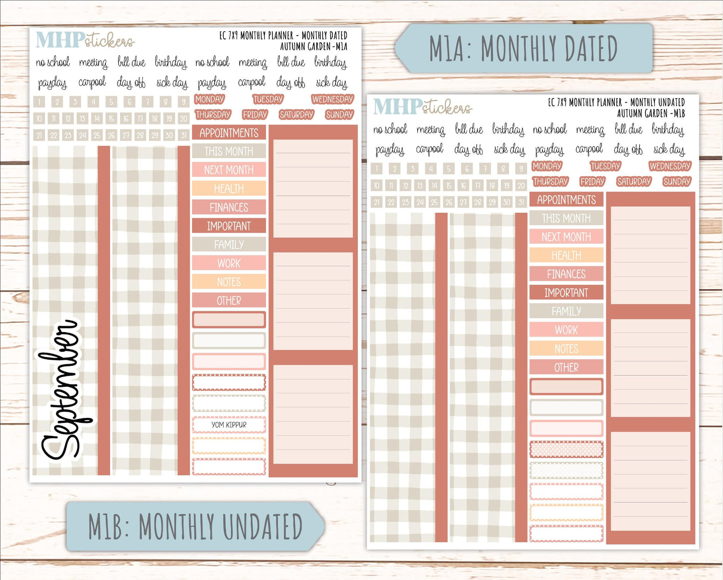 SEPTEMBER Monthly Kit for 7x9 Erin Condren Planners. 2026 Collection "Autumn Garden" || ECM