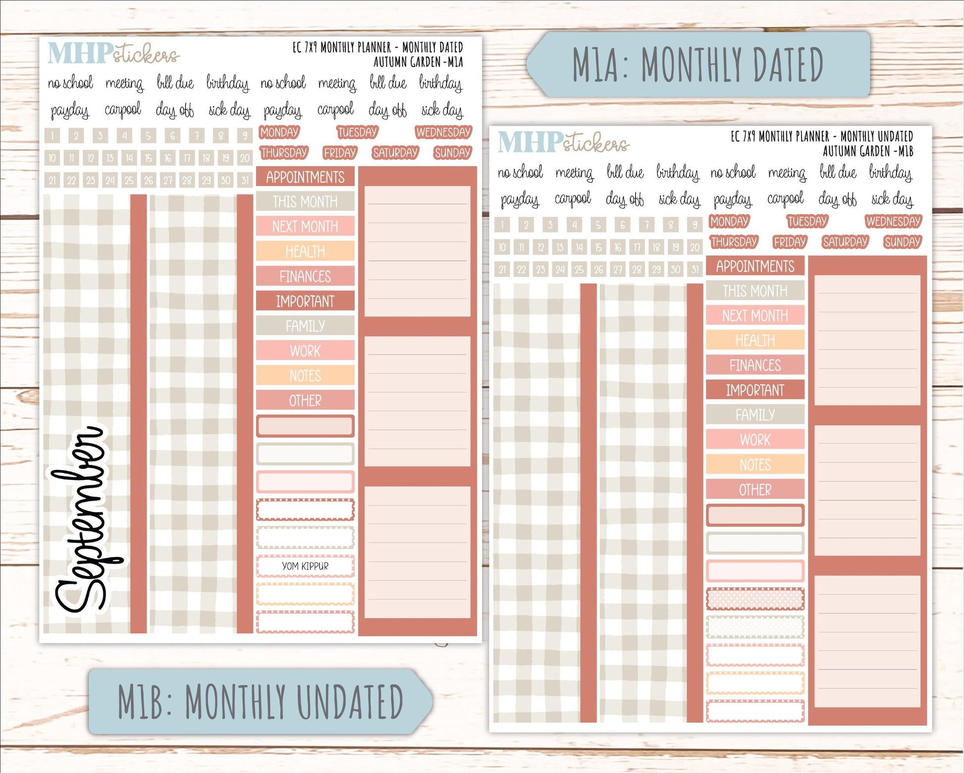 SEPTEMBER Monthly Kit for 7x9 Erin Condren Planners. 2026 Collection "Autumn Garden" || ECM