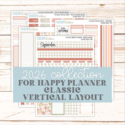 SEPTEMBER Stickers for Happy Planner Classic Vertical Layout. 2026 Collection. "Autumn Garden" || HPV