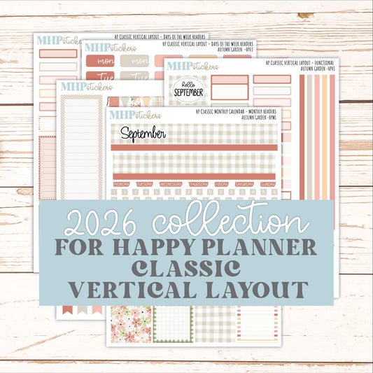 SEPTEMBER Stickers for Happy Planner Classic Vertical Layout. 2026 Collection. "Autumn Garden" || HPV