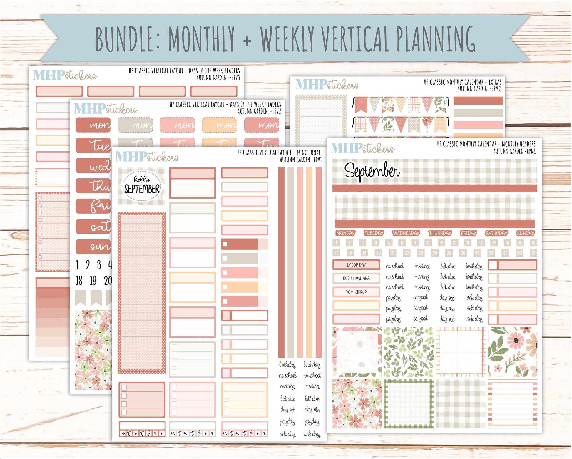 SEPTEMBER Stickers for Happy Planner Classic Vertical Layout. 2026 Collection. "Autumn Garden" || HPV