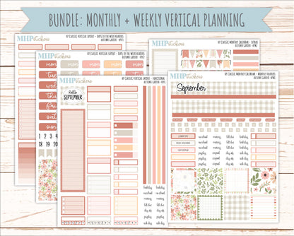 SEPTEMBER Stickers for Happy Planner Classic Vertical Layout. 2026 Collection. "Autumn Garden" || HPV