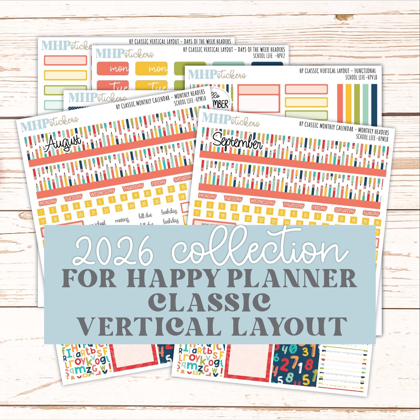 AUGUST & SEPTEMBER Stickers for Happy Planner Classic Vertical Layout. 2026 Collection. "School Life" || HPV