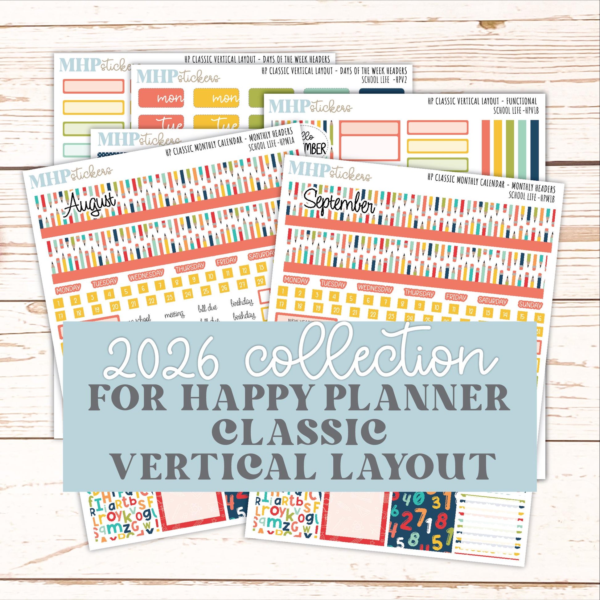 AUGUST & SEPTEMBER Stickers for Happy Planner Classic Vertical Layout. 2026 Collection. "School Life" || HPV