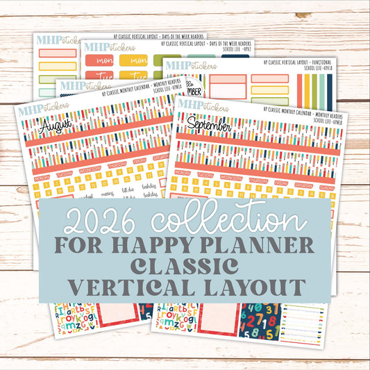 AUGUST & SEPTEMBER Stickers for Happy Planner Classic Vertical Layout. 2026 Collection. "School Life" || HPV