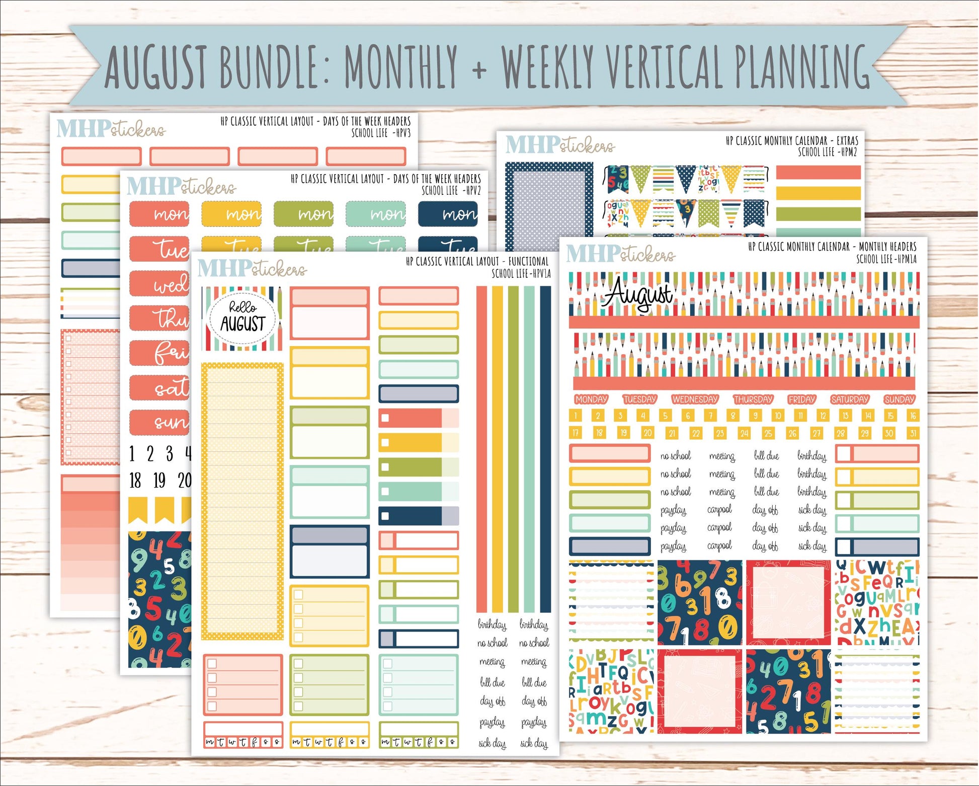 AUGUST & SEPTEMBER Stickers for Happy Planner Classic Vertical Layout. 2026 Collection. "School Life" || HPV