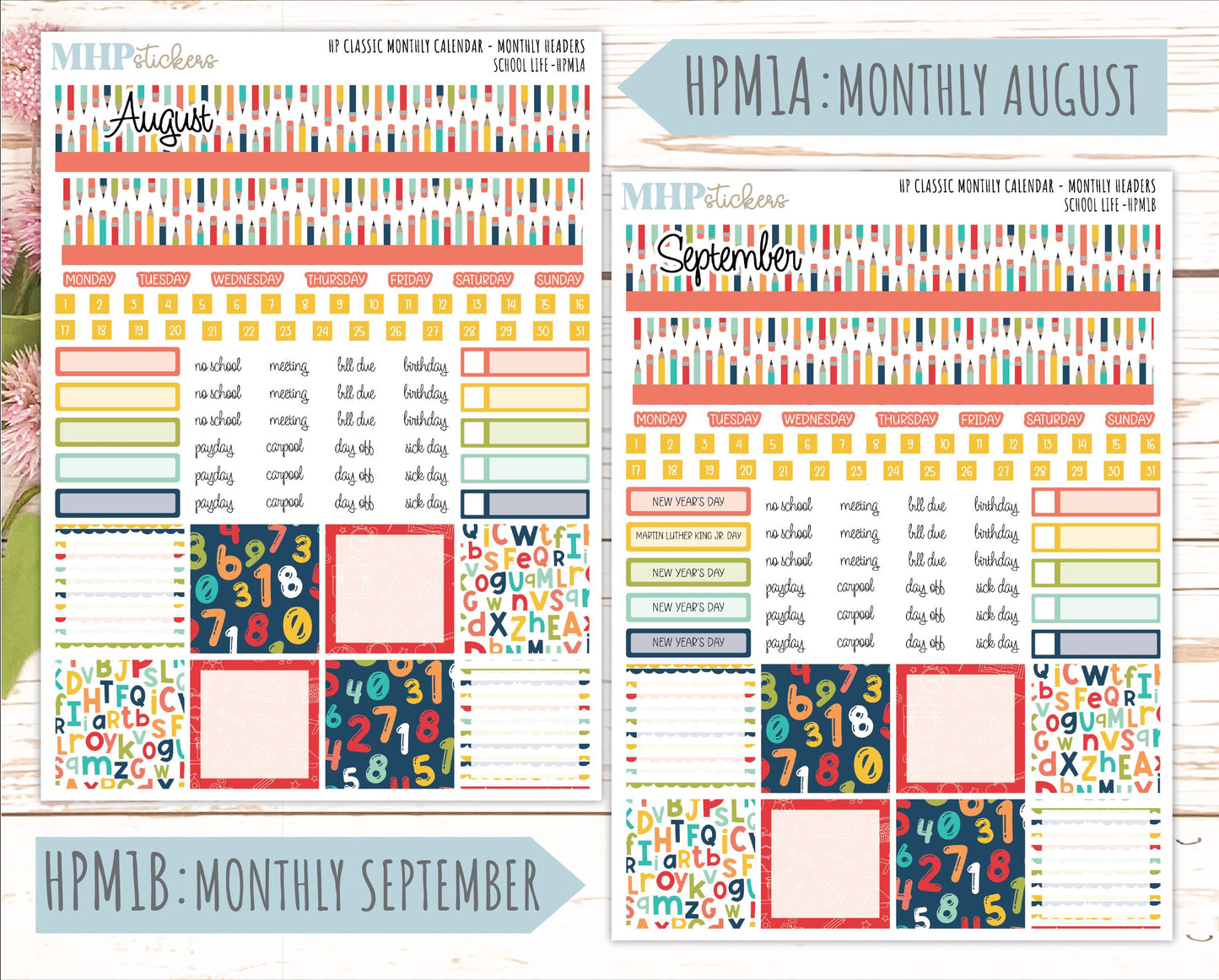 AUGUST & SEPTEMBER Stickers for Happy Planner Classic Vertical Layout. 2026 Collection. "School Life" || HPV
