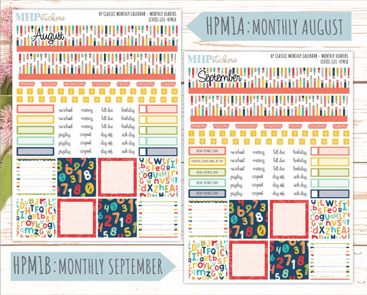 AUGUST & SEPTEMBER Stickers for Happy Planner Classic Vertical Layout. 2026 Collection. "School Life" || HPV