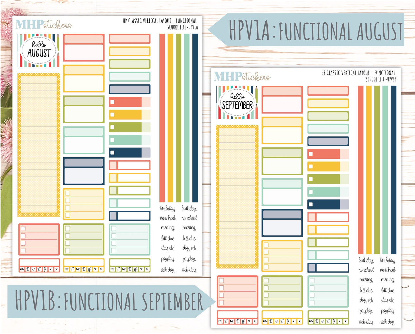 AUGUST & SEPTEMBER Stickers for Happy Planner Classic Vertical Layout. 2026 Collection. "School Life" || HPV