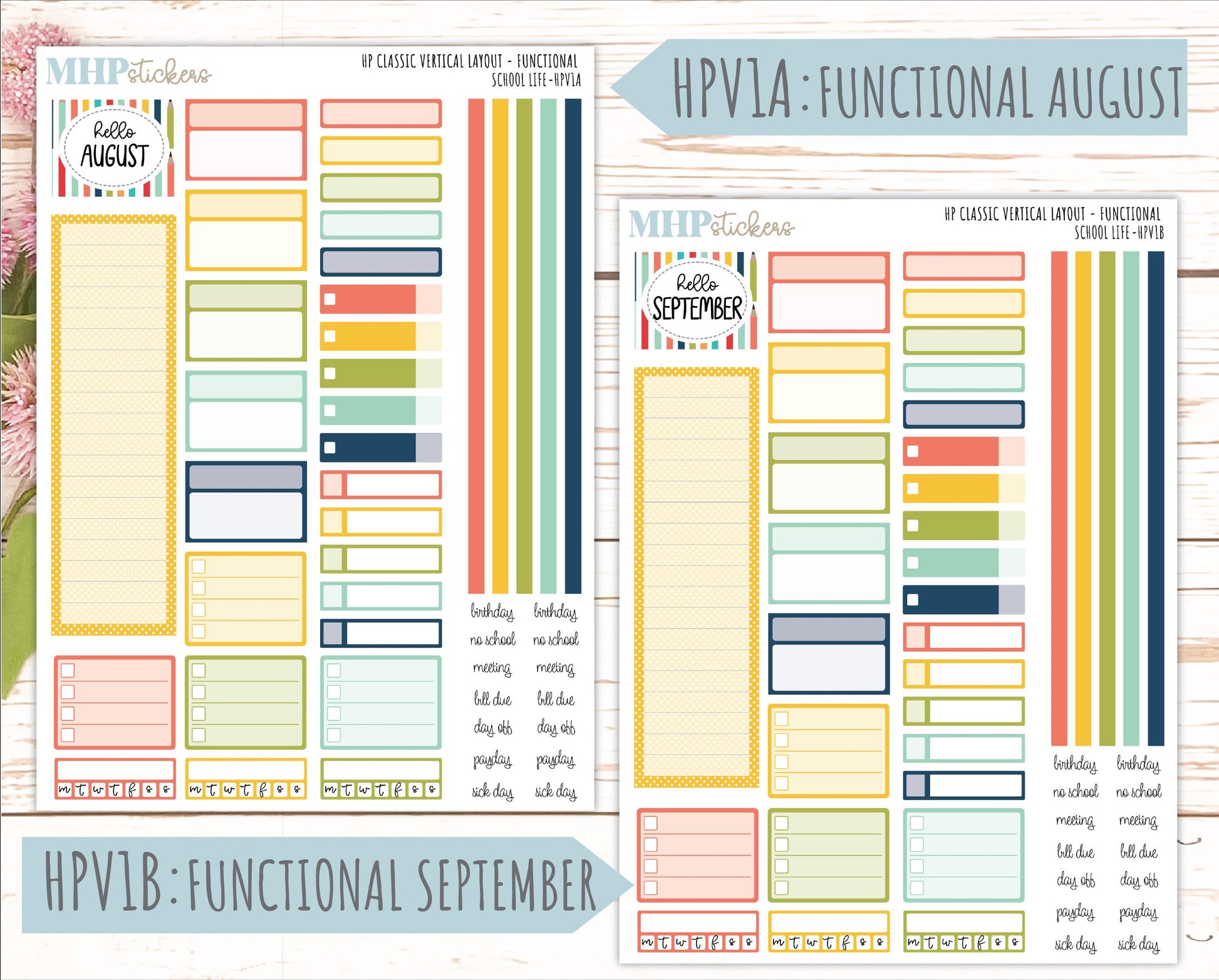 AUGUST & SEPTEMBER Stickers for Happy Planner Classic Vertical Layout. 2026 Collection. "School Life" || HPV