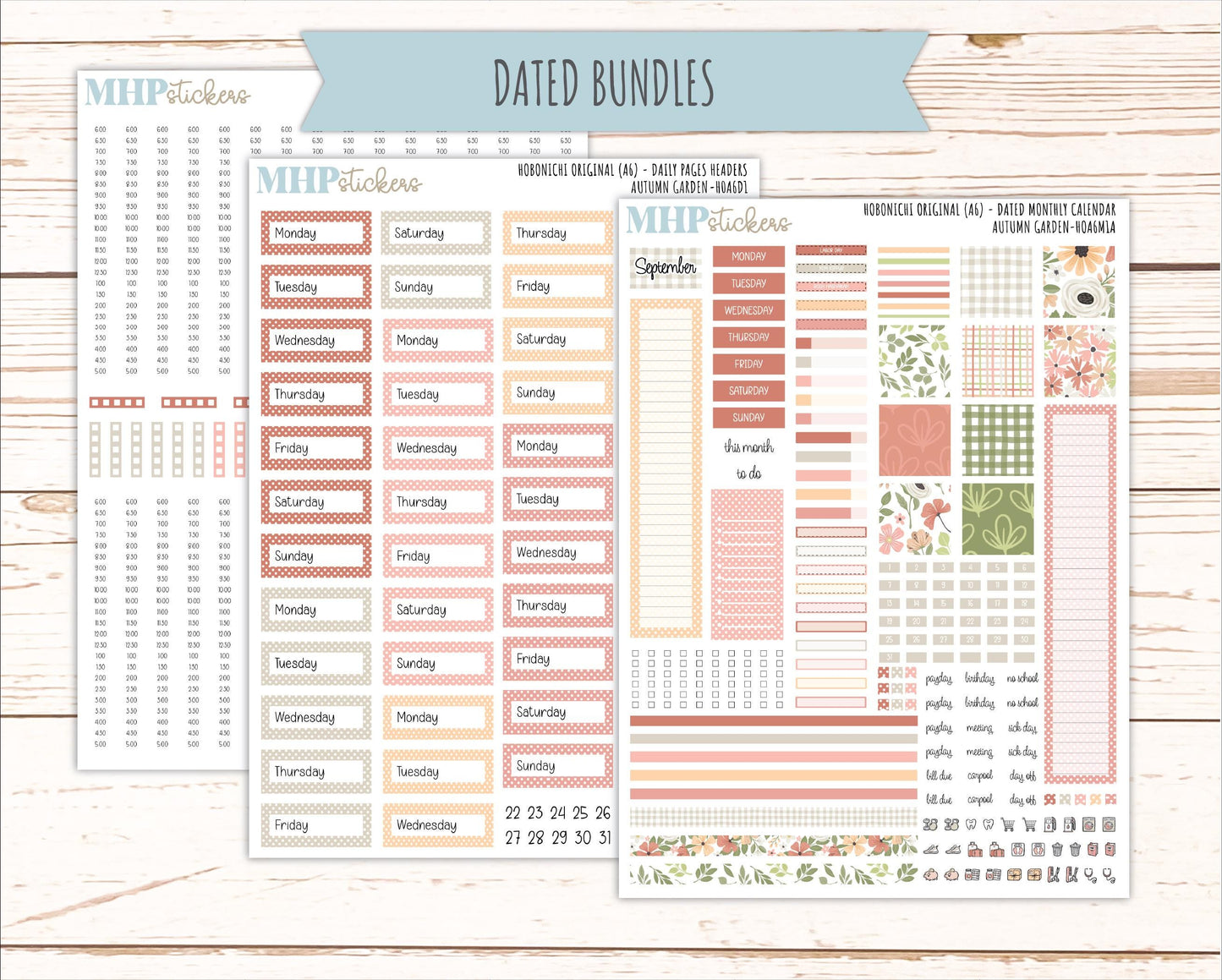 SEPTEMBER 2026 Stickers for Hobonichi Techo Original. A6 Planners "Autumn Garden" || HO