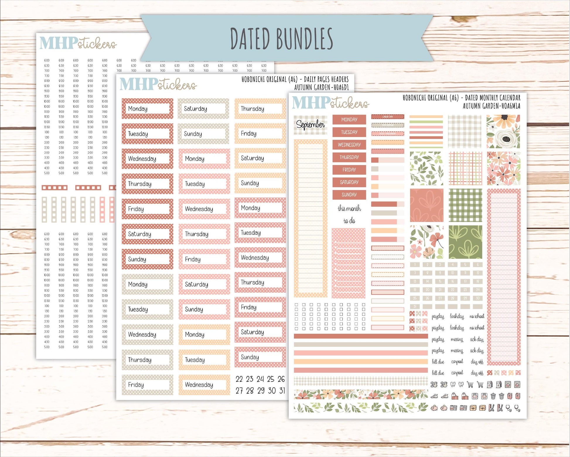 SEPTEMBER 2026 Stickers for Hobonichi Techo Original. A6 Planners "Autumn Garden" || HO