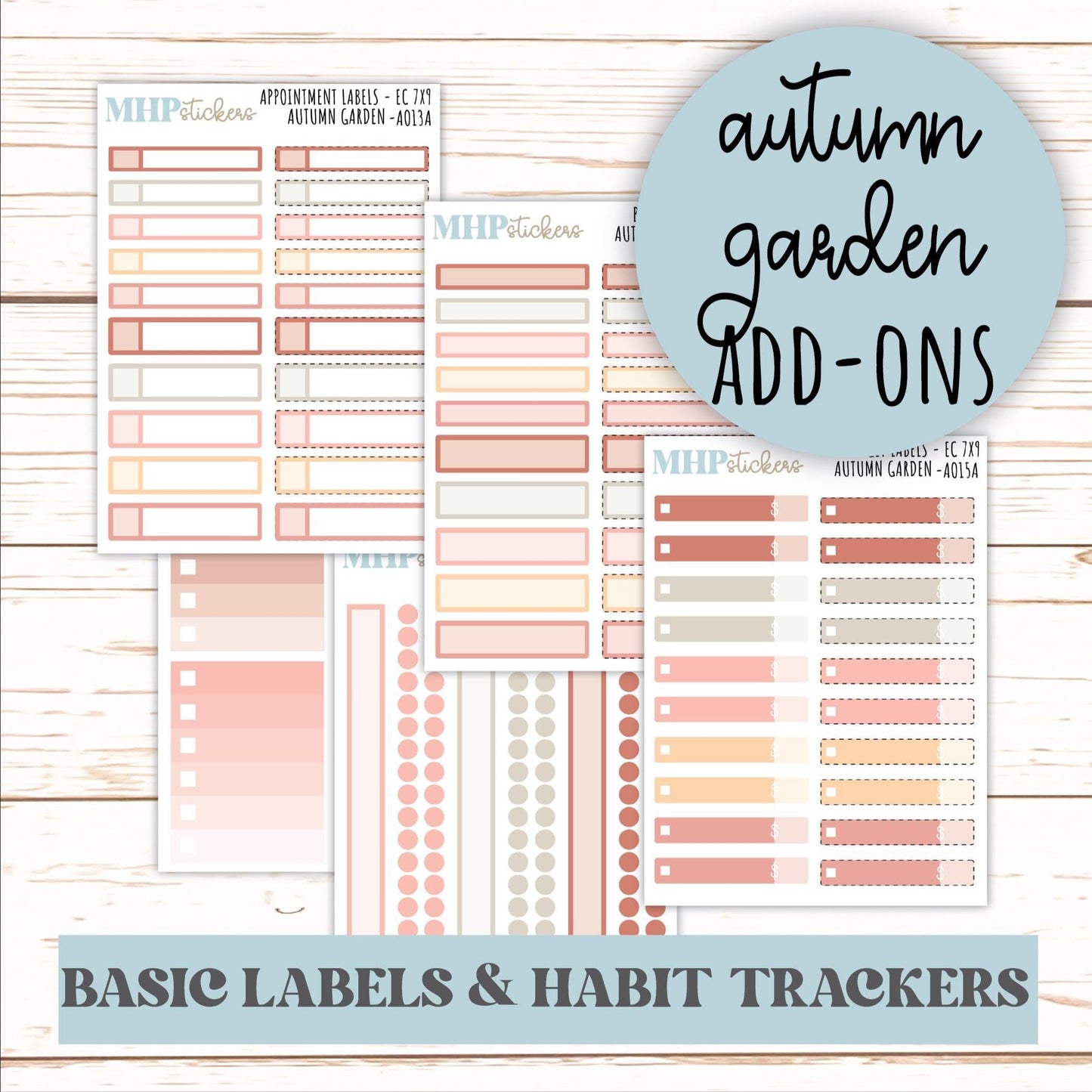 Basic Labels & Habit Trackers. ADD-On's for Monthly Kits "Autumn Garden" || AOBL