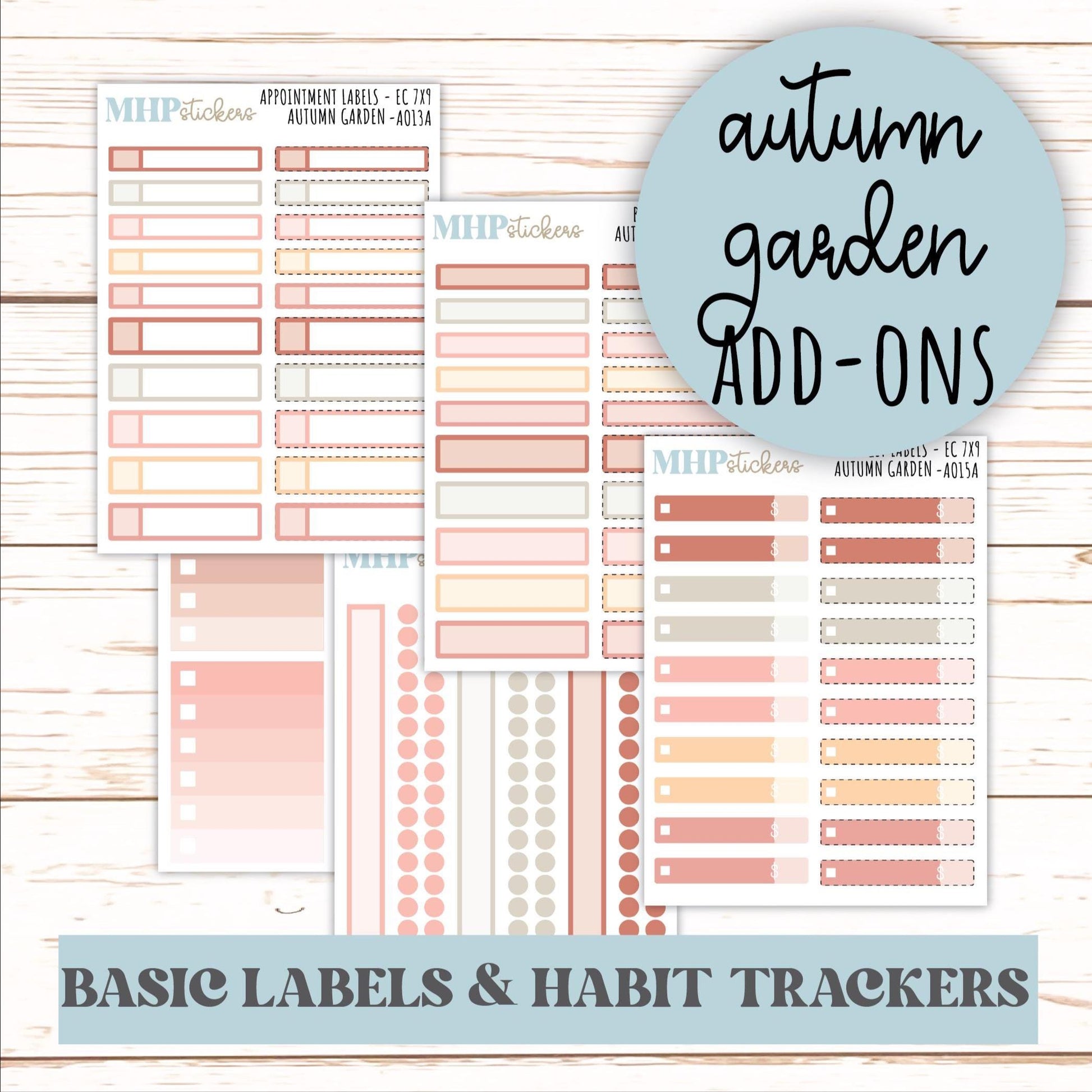 Basic Labels & Habit Trackers. ADD-On's for Monthly Kits "Autumn Garden" || AOBL