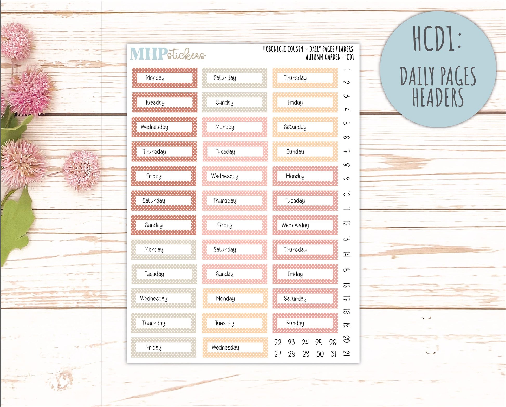 SEPTEMBER 2026 Stickers for Hobonichi Cousin. A5 Planners "Autumn Garden" || HC