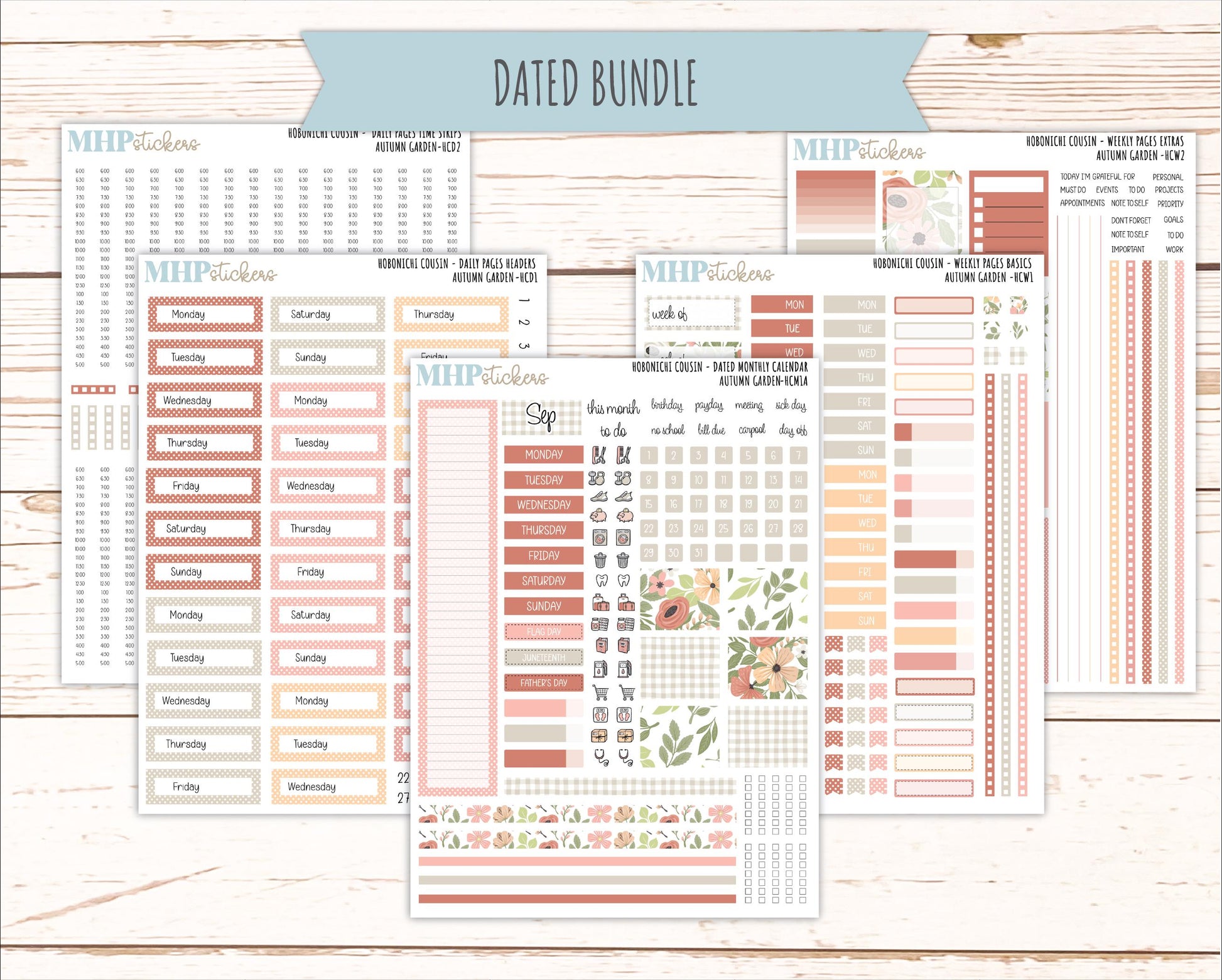 SEPTEMBER 2026 Stickers for Hobonichi Cousin. A5 Planners "Autumn Garden" || HC