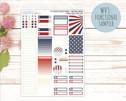 JULY Weekly Vertical Kits for 7x9 Erin Condren Planners. 2026 Collection "Vintage Stars & Stripes" || ECWV