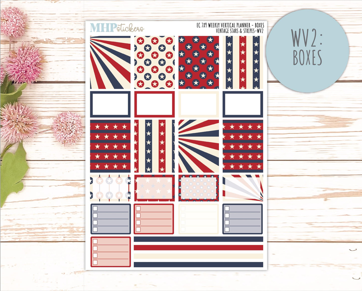 JULY Weekly Vertical Kits for 7x9 Erin Condren Planners. 2026 Collection "Vintage Stars & Stripes" || ECWV