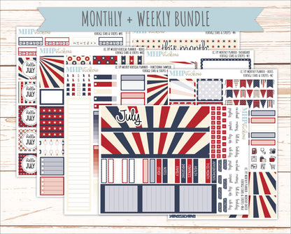 JULY Weekly Vertical Kits for 7x9 Erin Condren Planners. 2026 Collection "Vintage Stars & Stripes" || ECWV